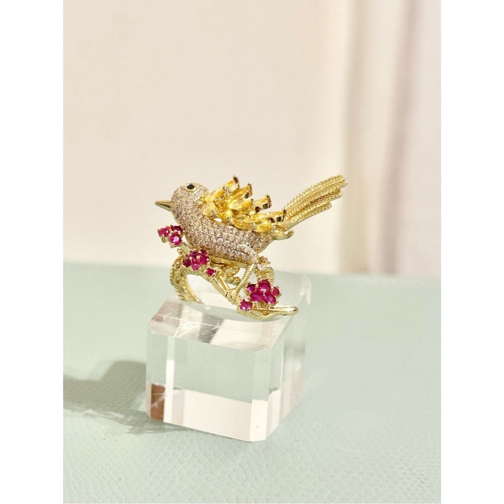 EyeCandy Los Angeles Birdie 18K Gold Plated CZ Adjustable Cocktail Ring